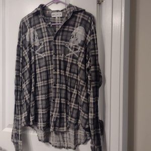 Wildfox Plaid Grunge Buttondown Skull Shirt Small